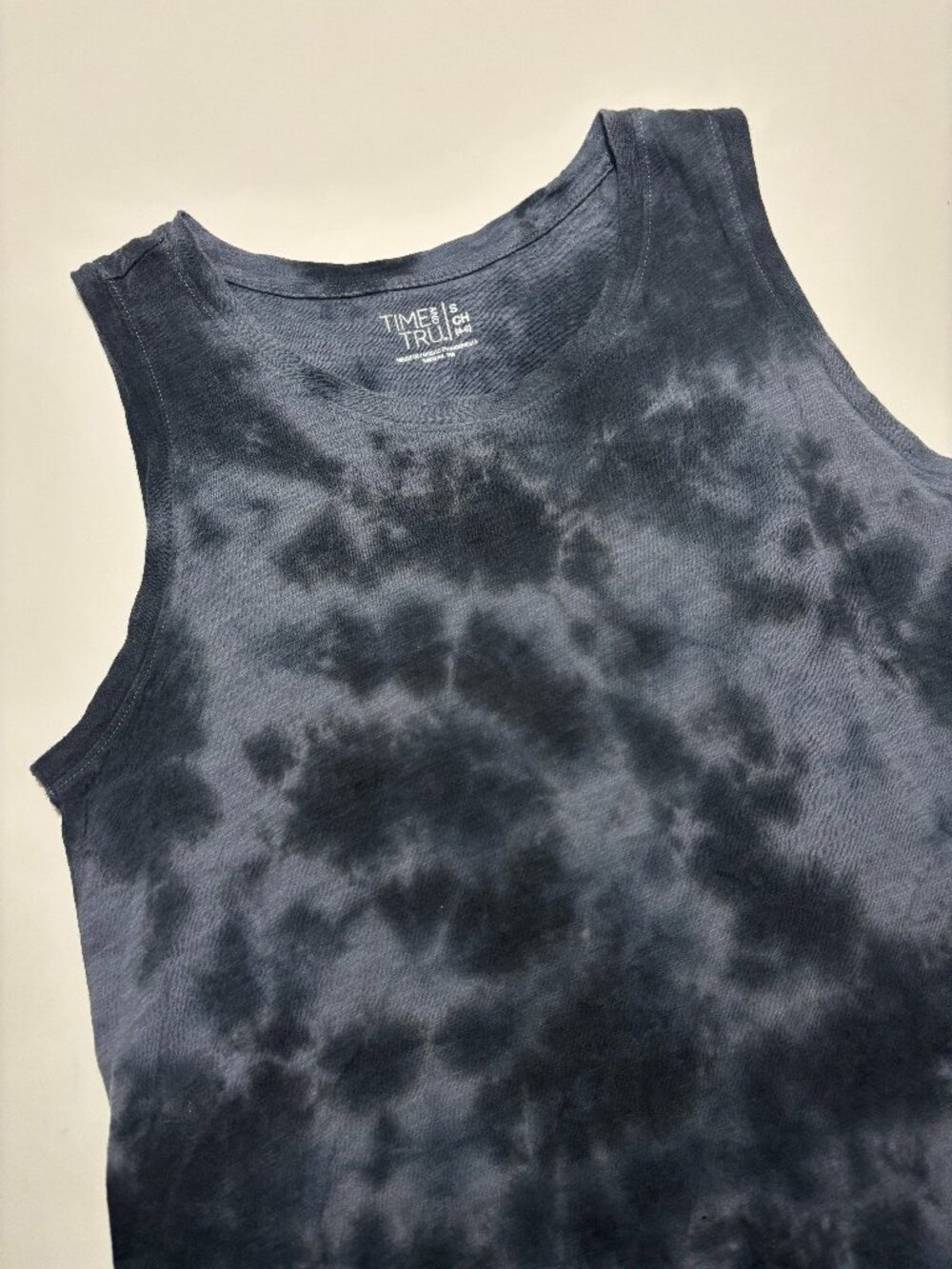 Time & Tru Dark Blue & Navy Moody Midnight Storm Grunge Tie Dye Cotton Tank Top